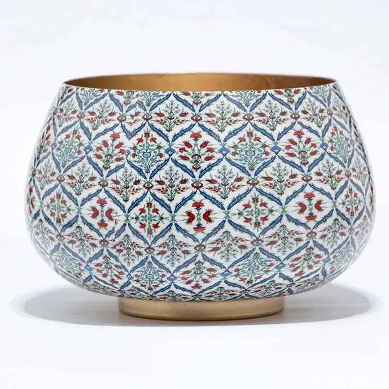 Anatolian Decorative Tulip Print Planter with Wooden Stand | Plant Not Included