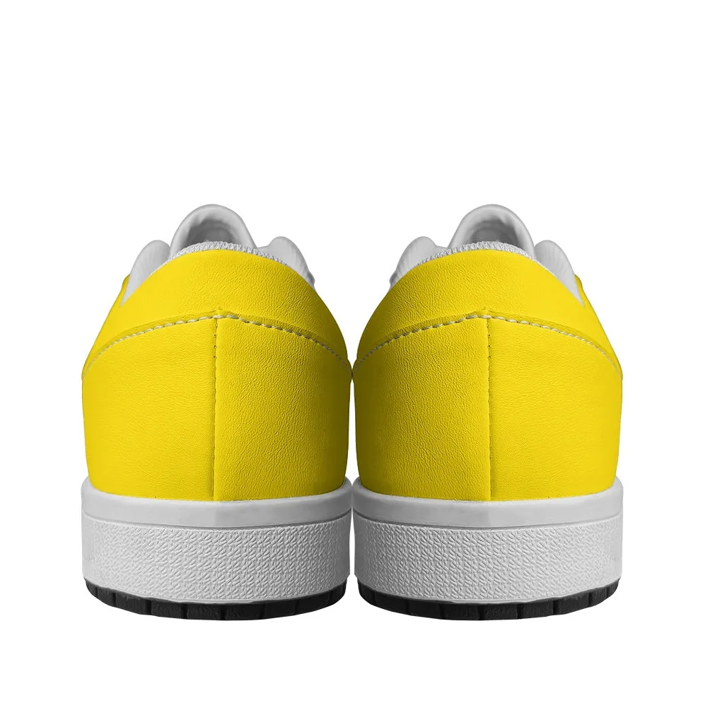 Black or White Cats on Yellow Women's Low Top Vegan Leather Sneakers