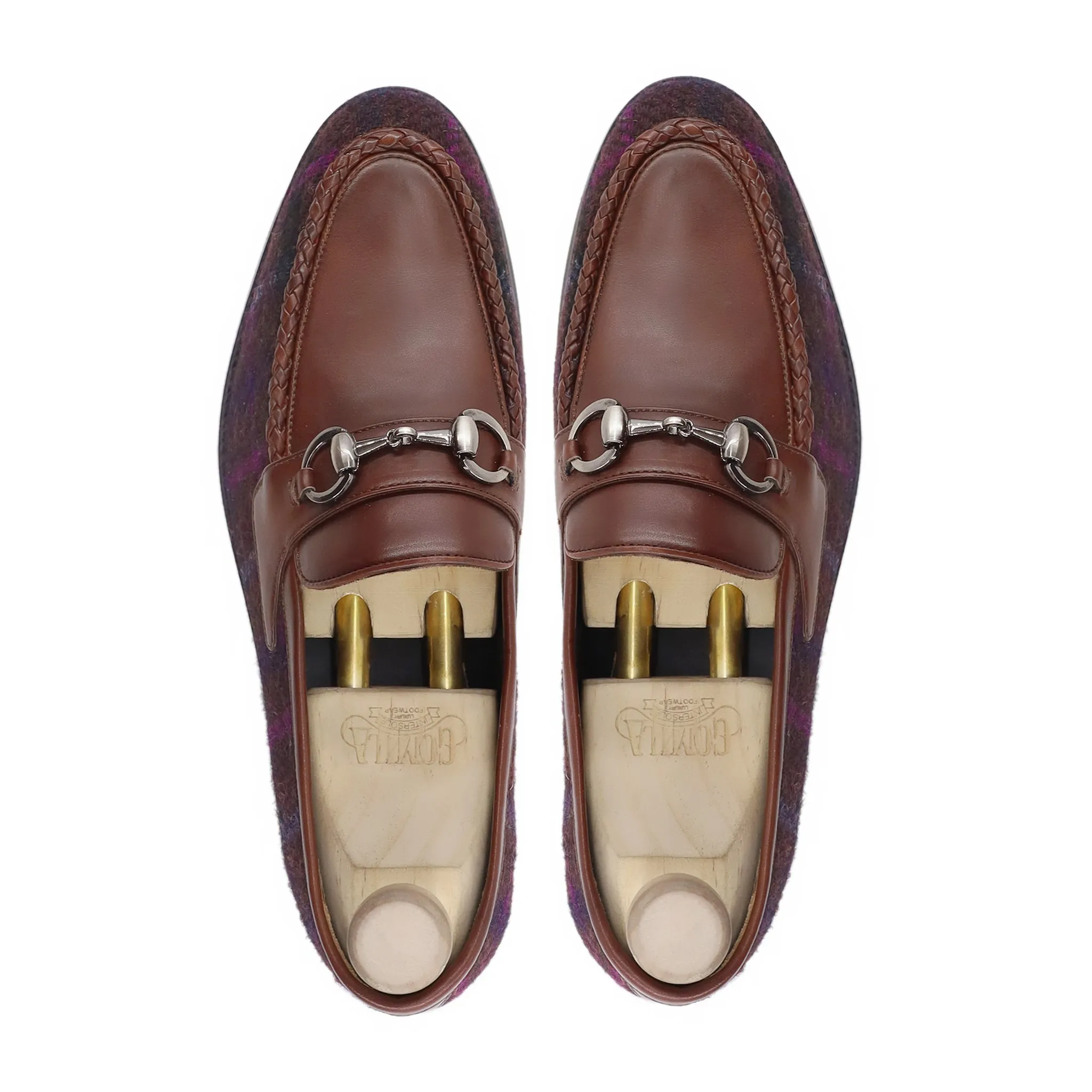 Carroll - Men's Brown Calf Leather and Harris Tweed Loafer