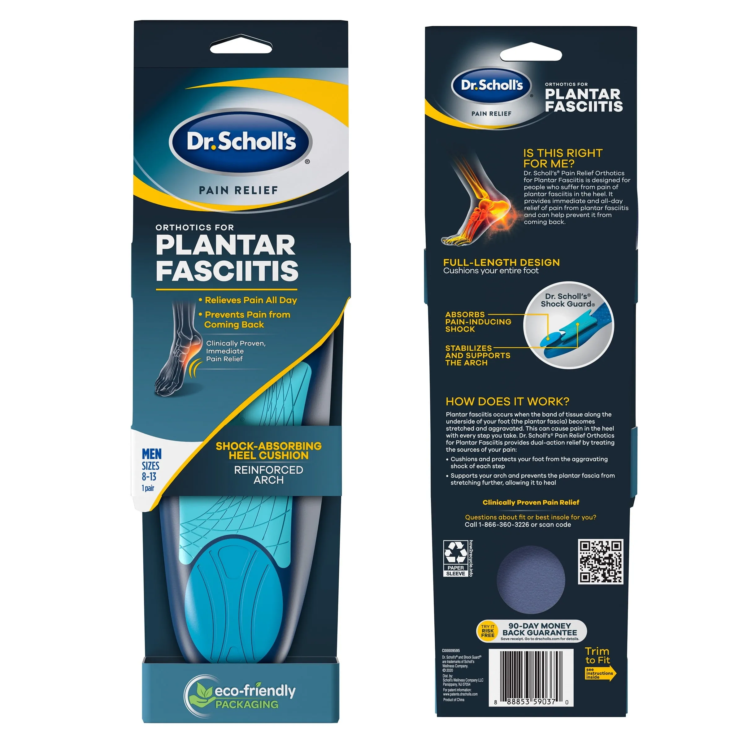 Dr. Scholl’s Plantar Fasciitis Pain Relief Orthotic Insoles, Men's (1 Pair, Sizes 8-13)