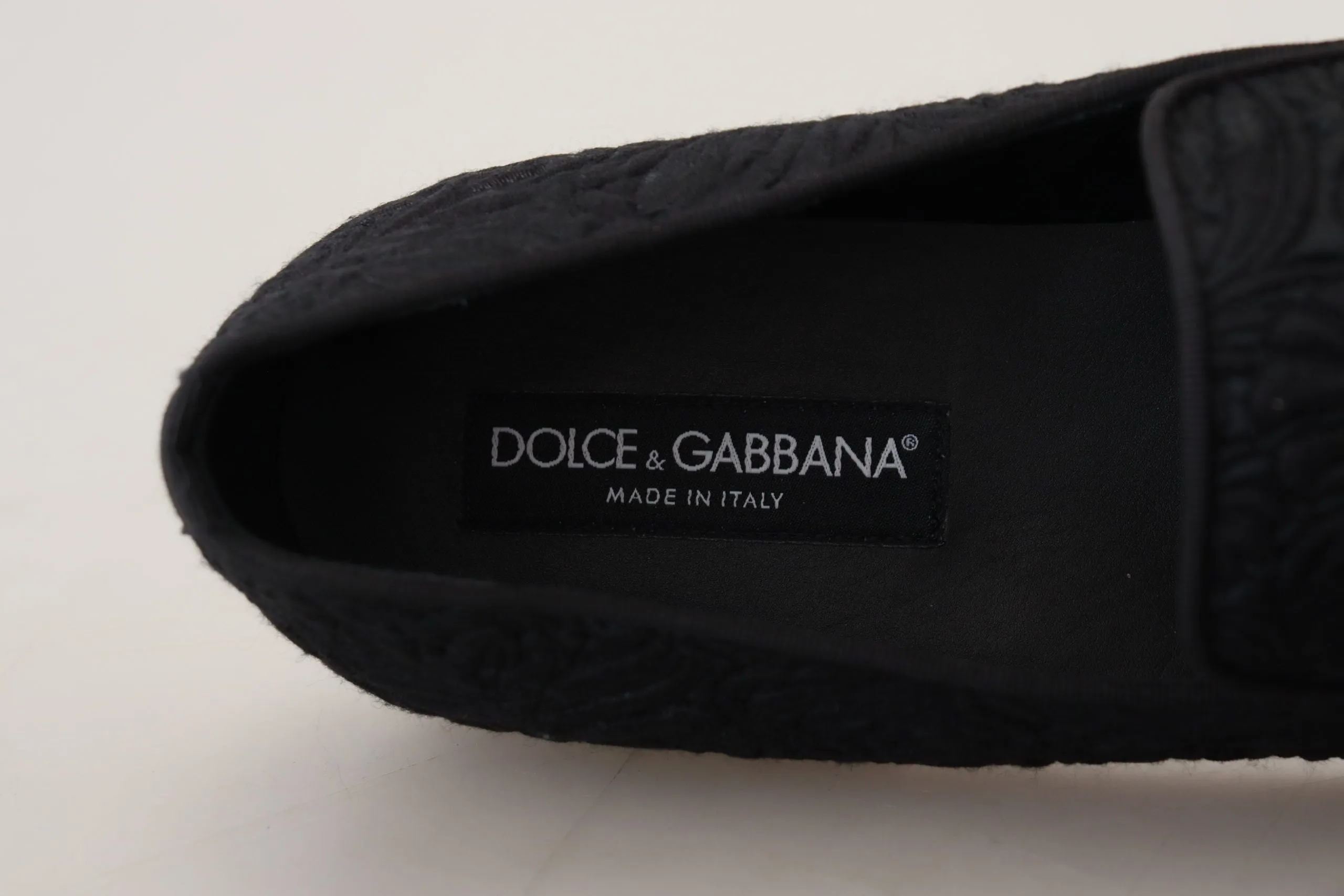Elegant Jacquard Black Loafers Slide On Flats