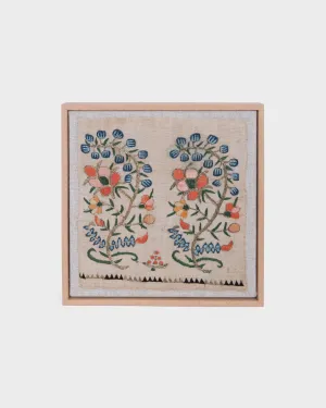 Framed Ottoman Double Floral Embroidery,  19th Century