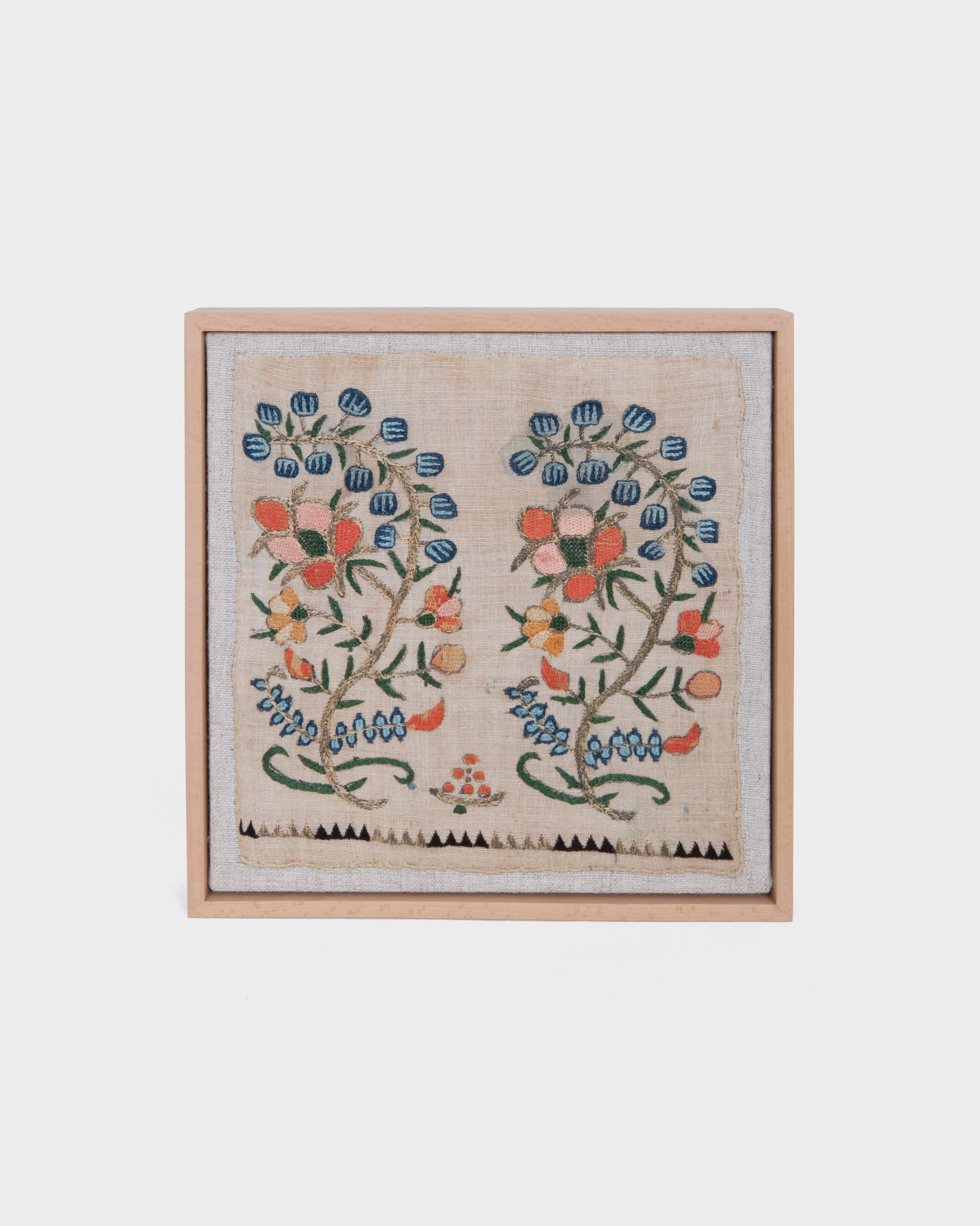 Framed Ottoman Double Floral Embroidery,  19th Century