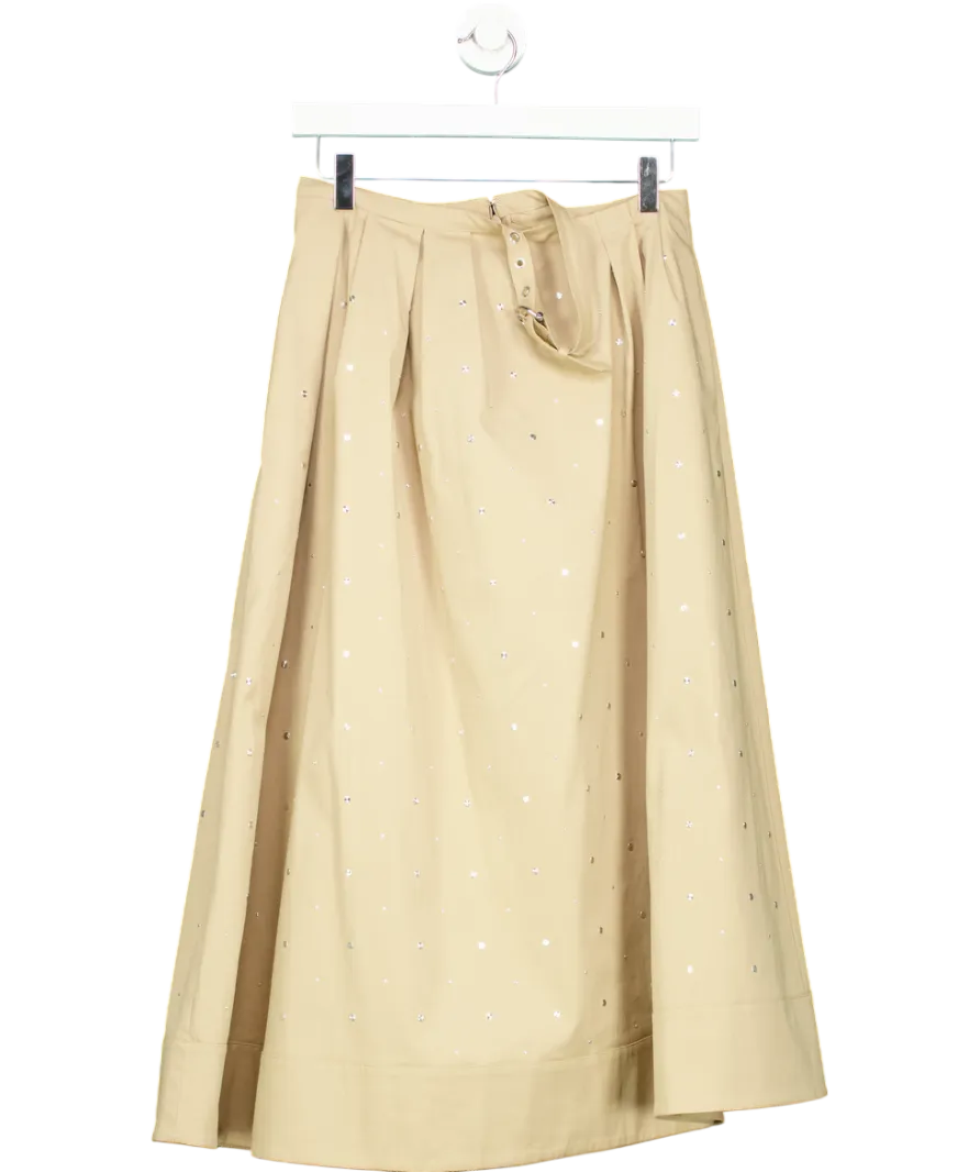 Maje Beige Long Studded Cotton Skirt UK 8