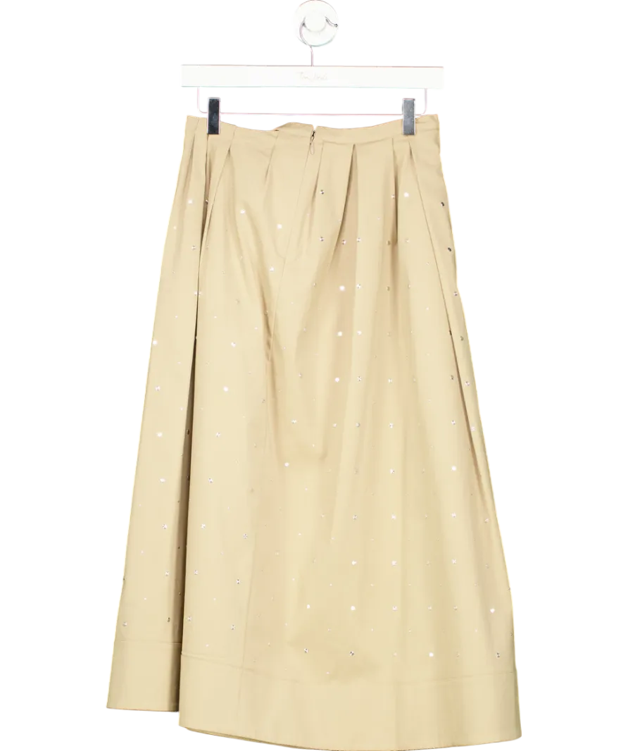 Maje Beige Long Studded Cotton Skirt UK 8