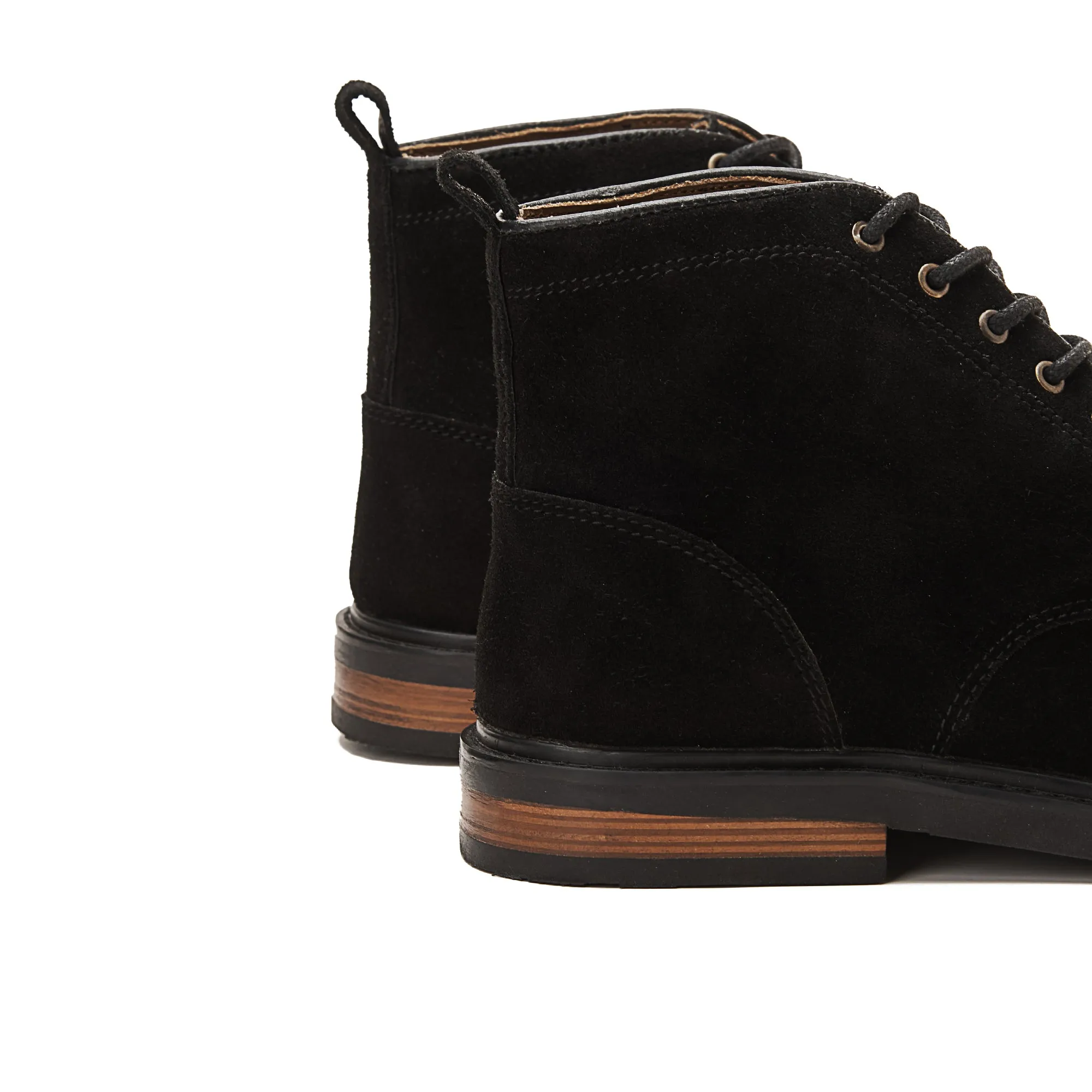 Moc Toe Suede Lace Up Genuine Leather Half Boots - Black