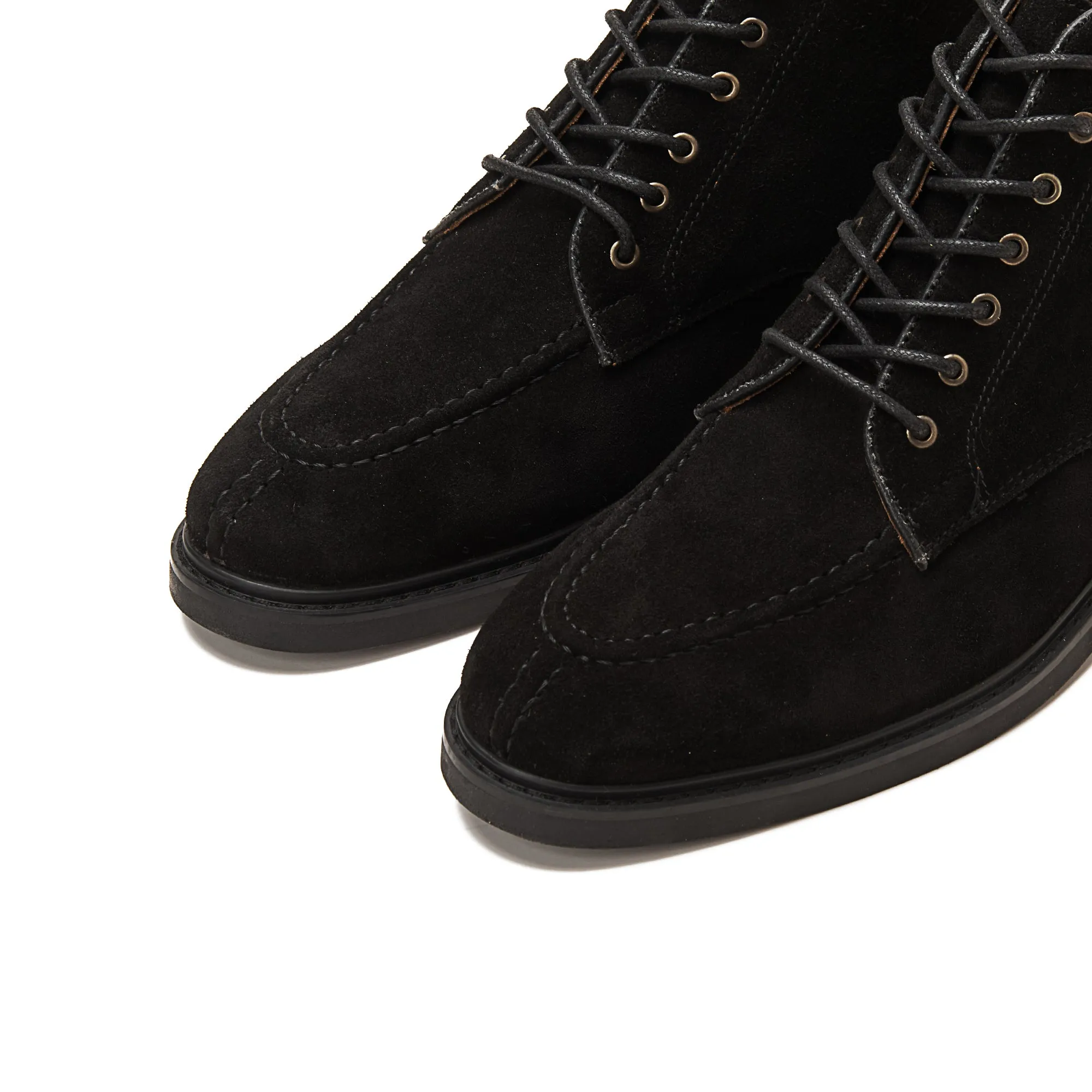 Moc Toe Suede Lace Up Genuine Leather Half Boots - Black