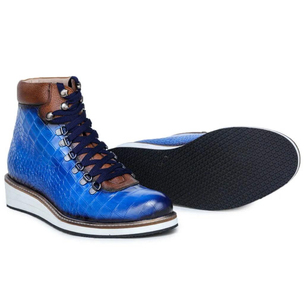Noa Textured Hiker Style Laceup Boots – Blue