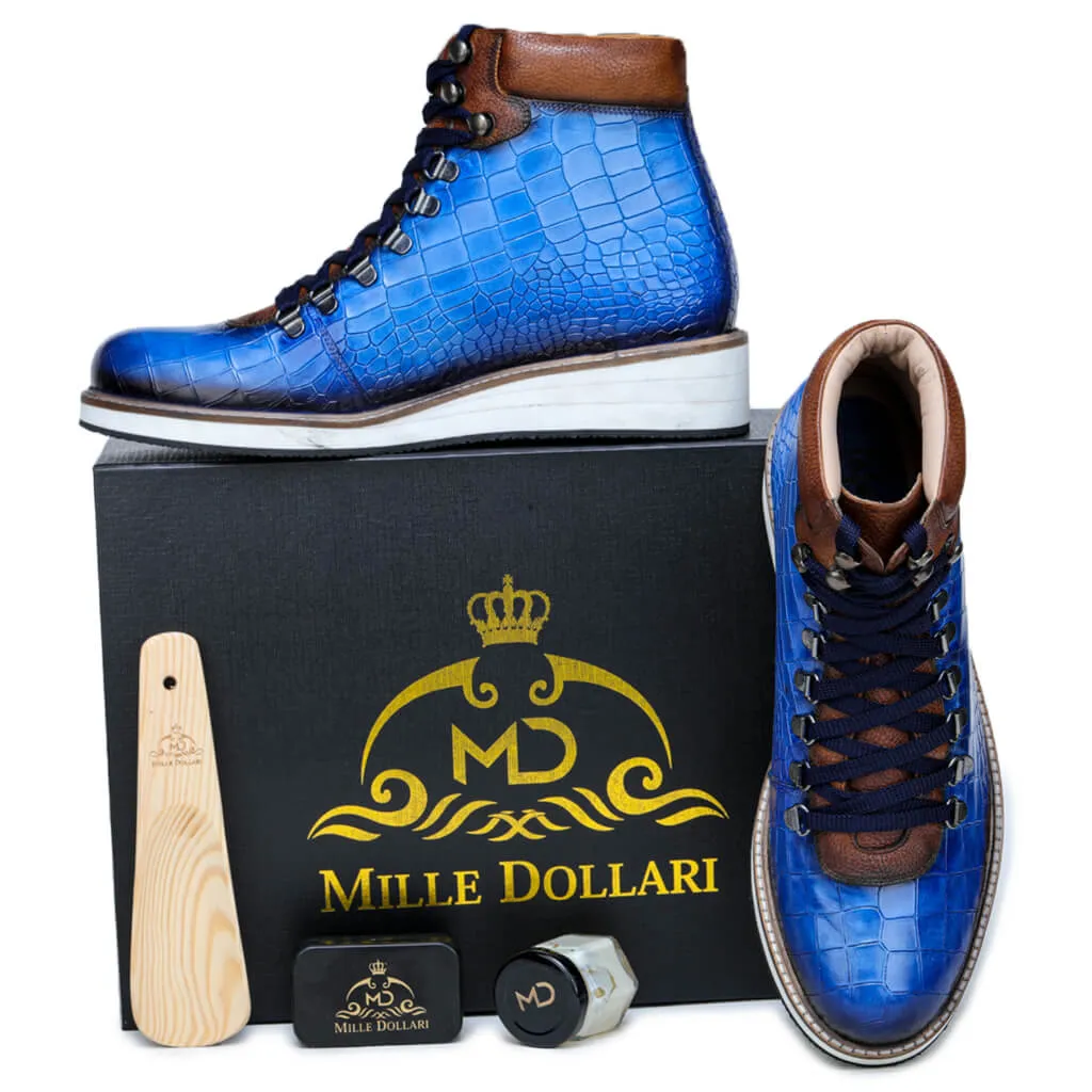 Noa Textured Hiker Style Laceup Boots – Blue
