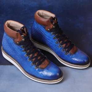 Noa Textured Hiker Style Laceup Boots – Blue