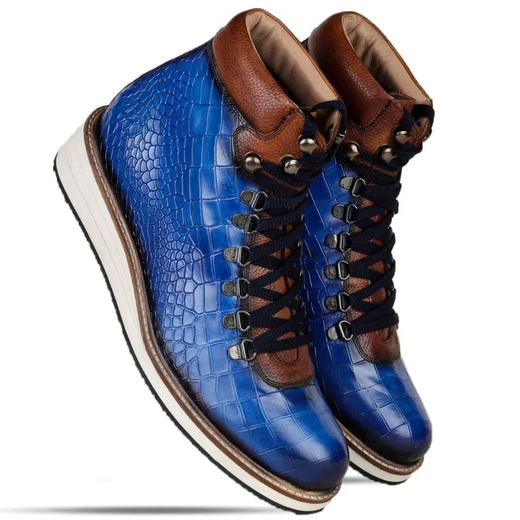 Noa Textured Hiker Style Laceup Boots – Blue