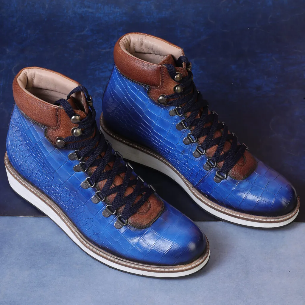 Noa Textured Hiker Style Laceup Boots – Blue