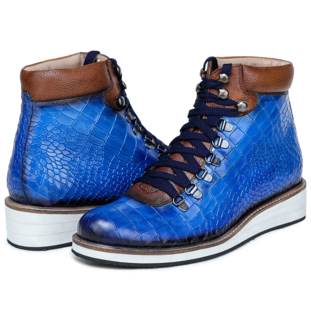 Noa Textured Hiker Style Laceup Boots – Blue