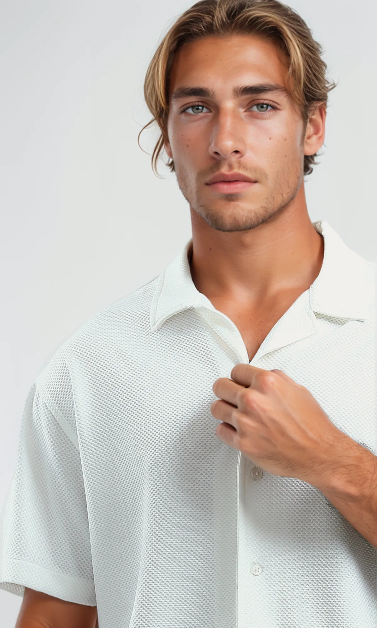 O192116 V Collar Summer Shirt With Full Buttons