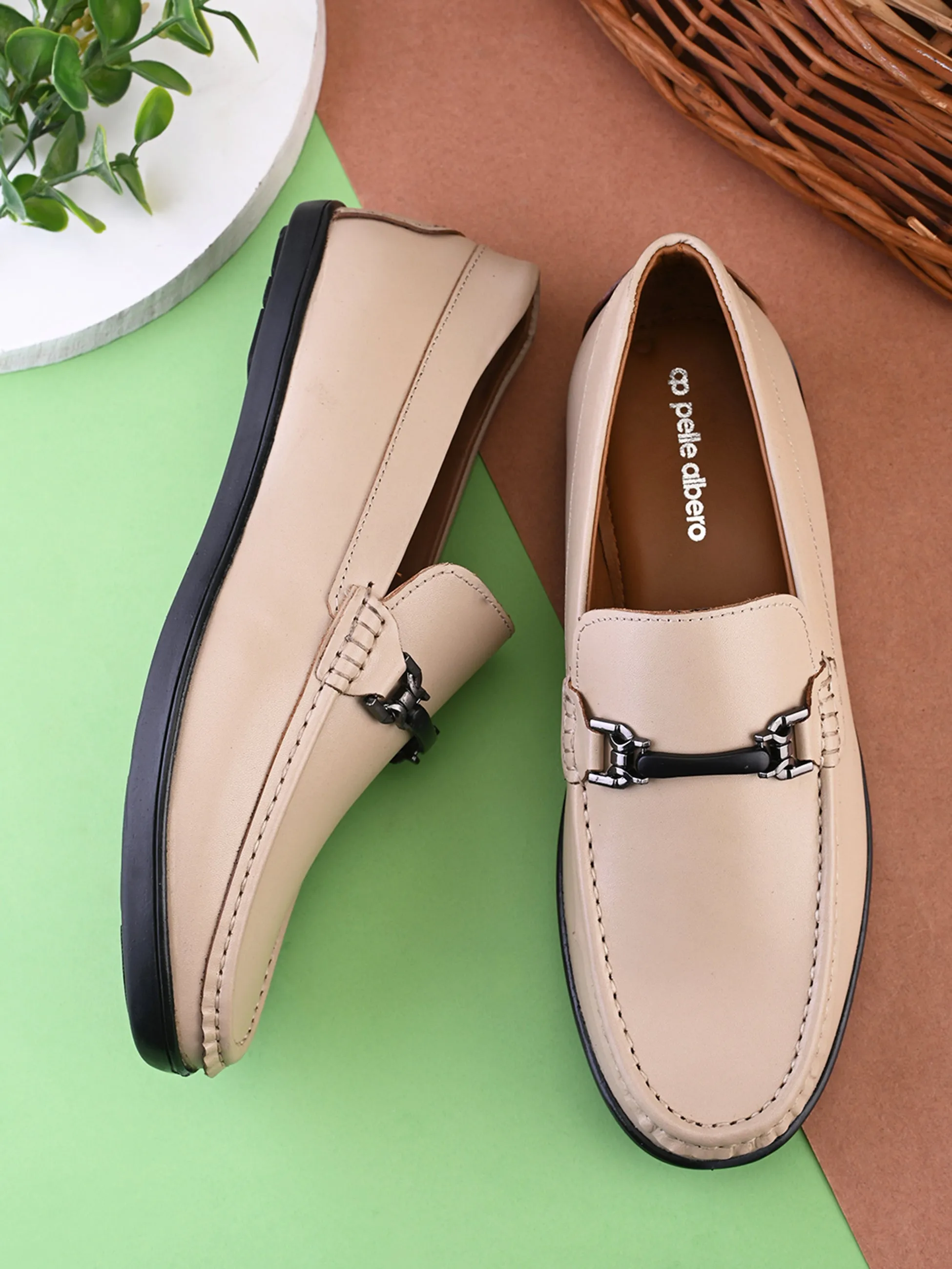 Pelle Albero Male's Beige Leather Casual Loafers