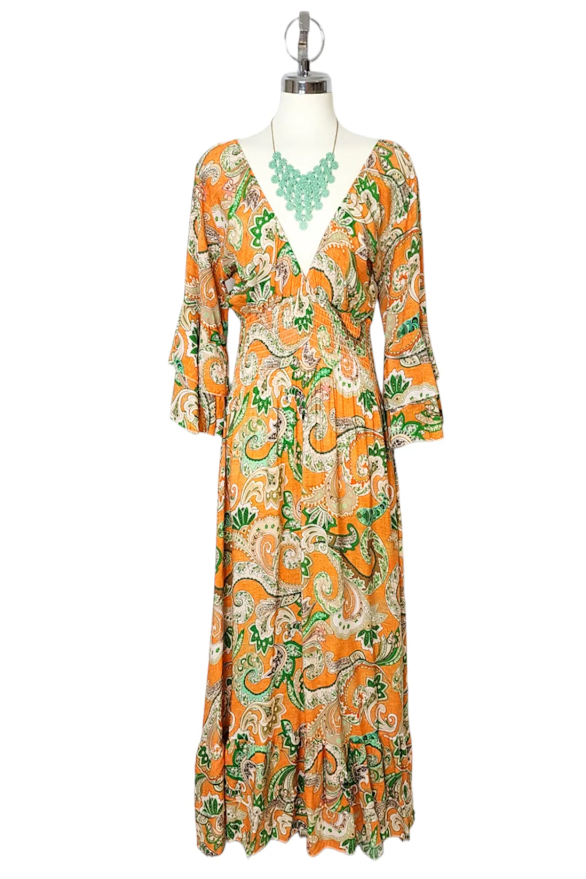 V-Neck Smocked Ruffle Dress