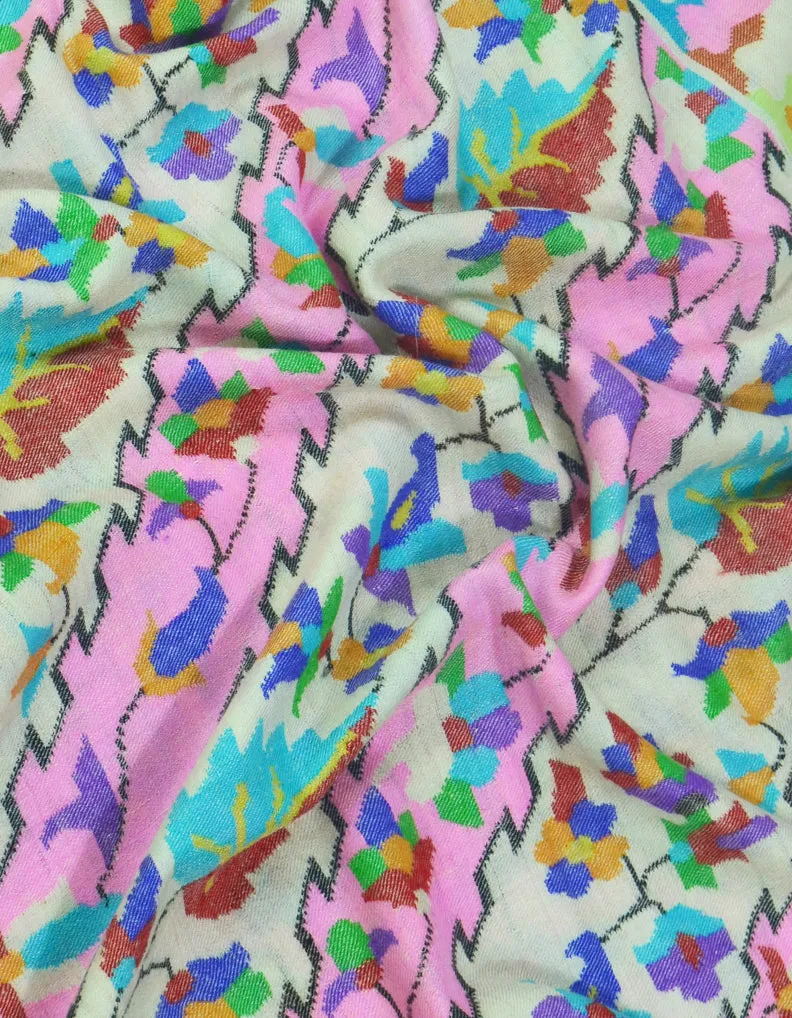 White & Pink Kani Pashmina Shawl 5076