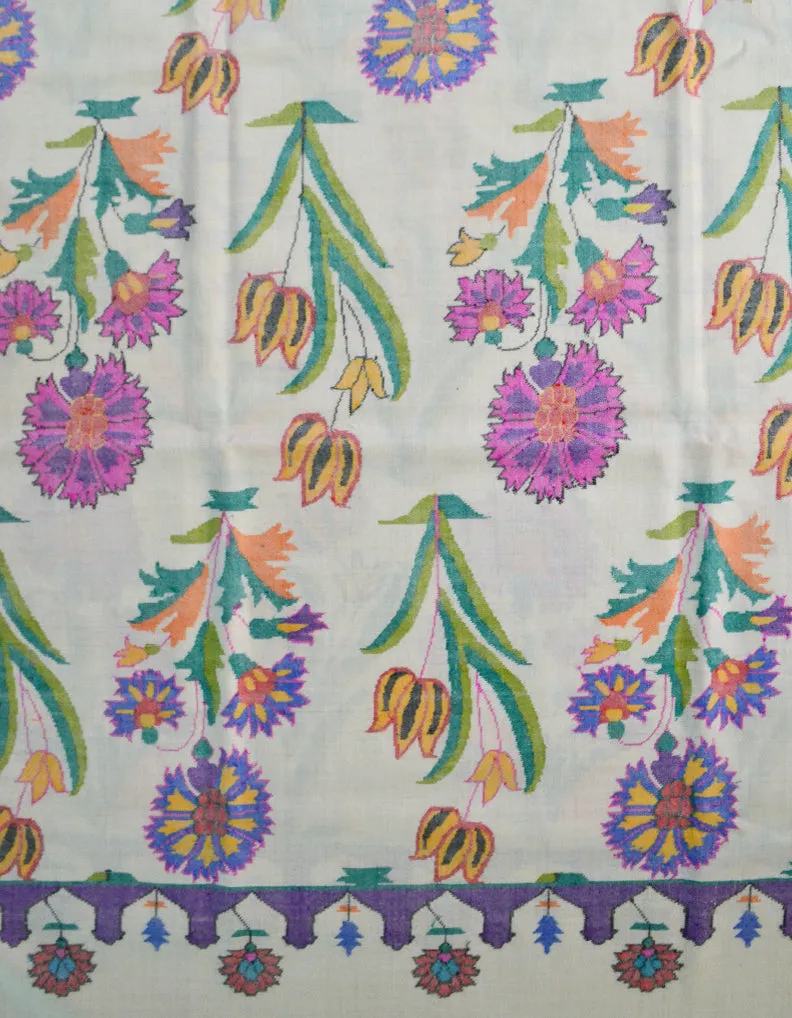 White Kani Pashmina With Floral Motifs 5428