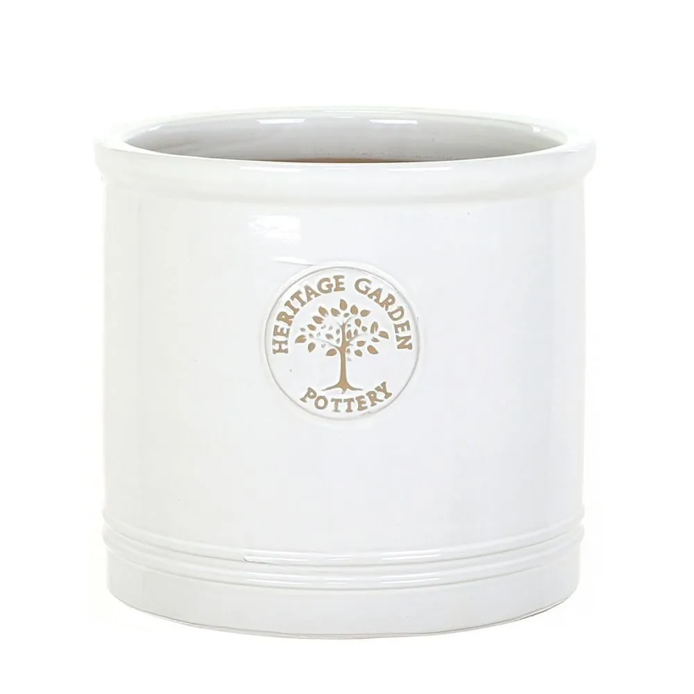 Woodlodge 38cm White / Cream Glazed Heritage Cylinder Pot